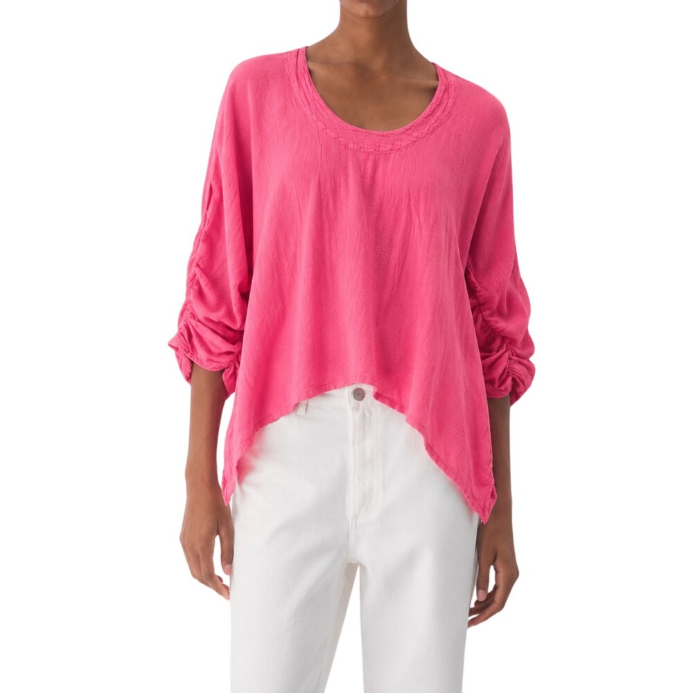 OH MY GAUZE Pink Cotton Tunic Top Size 1 S/M Lagenlook Cottagecore Artsy Boho